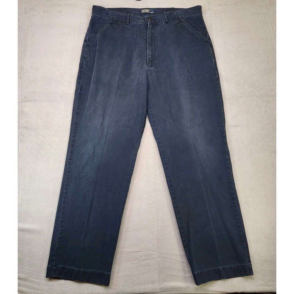 VTG Polo Ralph Lauren Men's Herringbone Flat Front Chino Pants Blue Size 38x32